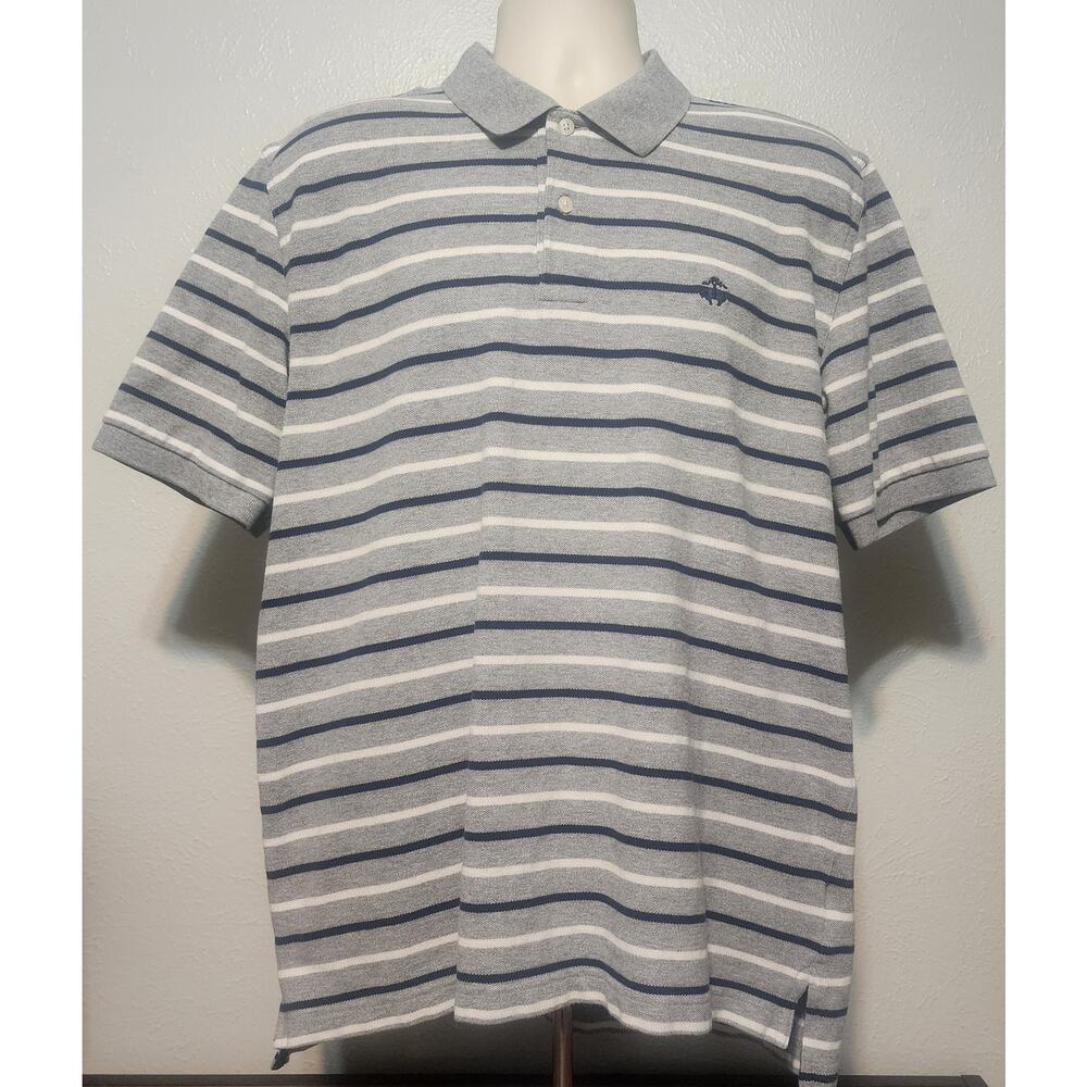 Brooks Brothers 346 striped Short Sleeve Polo Shirt, Grey,Blue, White